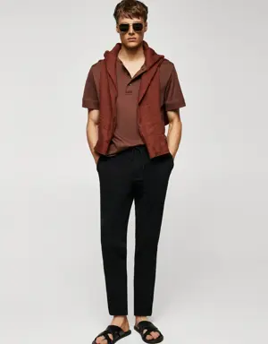 Cotton seersucker trousers with drawstring 