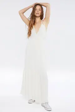 Forever 21 Forever 21 Plunging Halter Maxi Dress Vanilla. 2