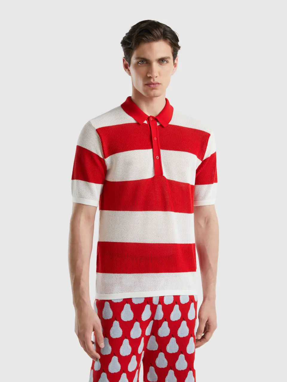 Benetton red and white striped knit polo. 1