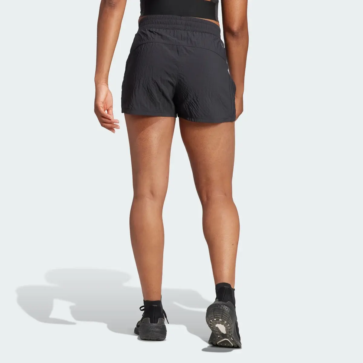 Adidas Pacer Training High-Waist Woven Seersucker 3-Stripes Shorts. 3