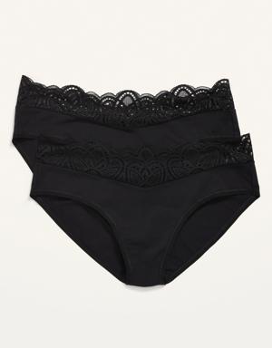 Old Navy Maternity 2-Pack Lace-Trim Supima® Cotton-Blend Below-Bump Bikini Underwear black