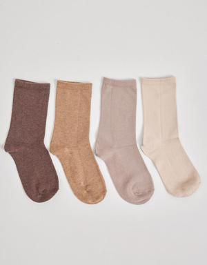 4'lü Paket Kadın Soket Çorap Desenli