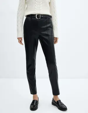 Leather-effect trousers with belt
