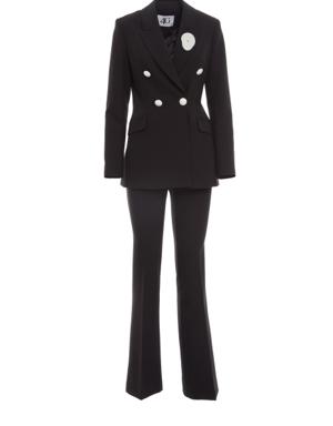 Big Button And Brooch Detailed Fit Black Suit