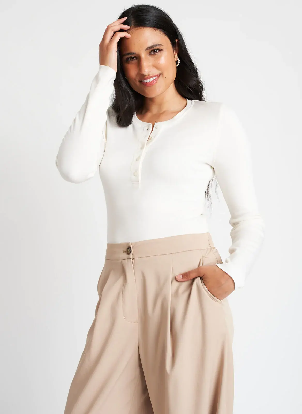 Kit And Ace Brushed Henley Long Sleeve Tee. 1 Kit And Ace Brushed Henley Long Sleeve Tee. 1
