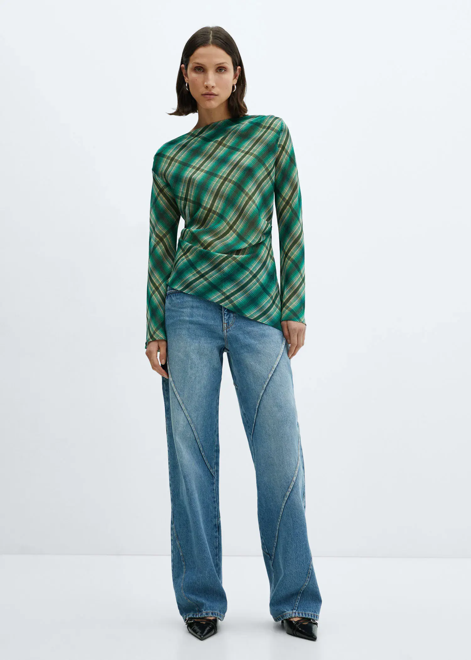 Mango Asymmetric checked blouse. 2
