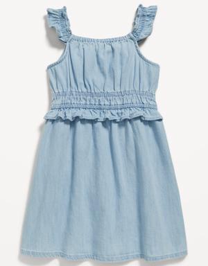 Sleeveless Chambray Fit & Flare Ruffle-Trim Dress for Toddler Girls blue