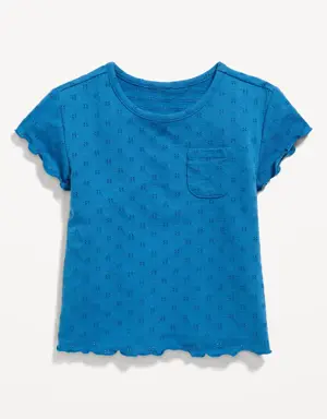 Lettuce-Edge Eyelet-Pattern T-Shirt for Toddler Girls blue