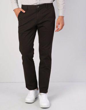 Regular Fit Orta Bel Düz Paça Erkek Kahverengi Pantolon