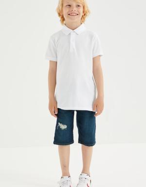 Beyaz Klasik Kısa Kollu Polo Yaka Erkek Çocuk T-Shirt - 10962
