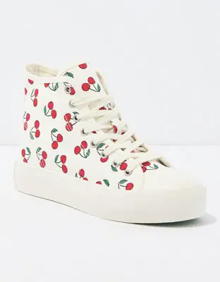 American Eagle Cherry Canvas High-Top Sneaker. 1