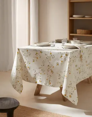 Floral-print cotton tablecloth 170x250cm