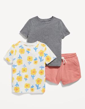 Solid T-Shirt, Printed T-Shirt & French Terry Pull-On Shorts 3-Pack for Toddler Girls multi