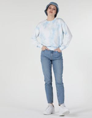 Regular Fit Batik Desenli Mavi Kadın Sweatshirt