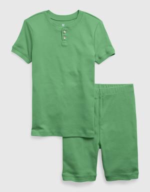 Gap Kids 100% Organic Cotton Henley PJ Shorts Set green
