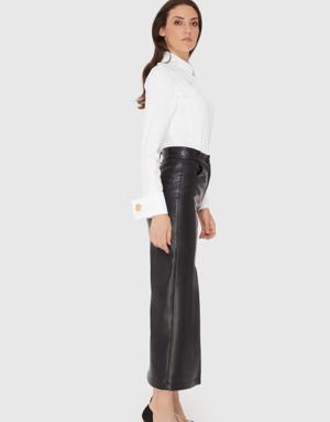 Black Leather Midi Skirt With Slit Detail