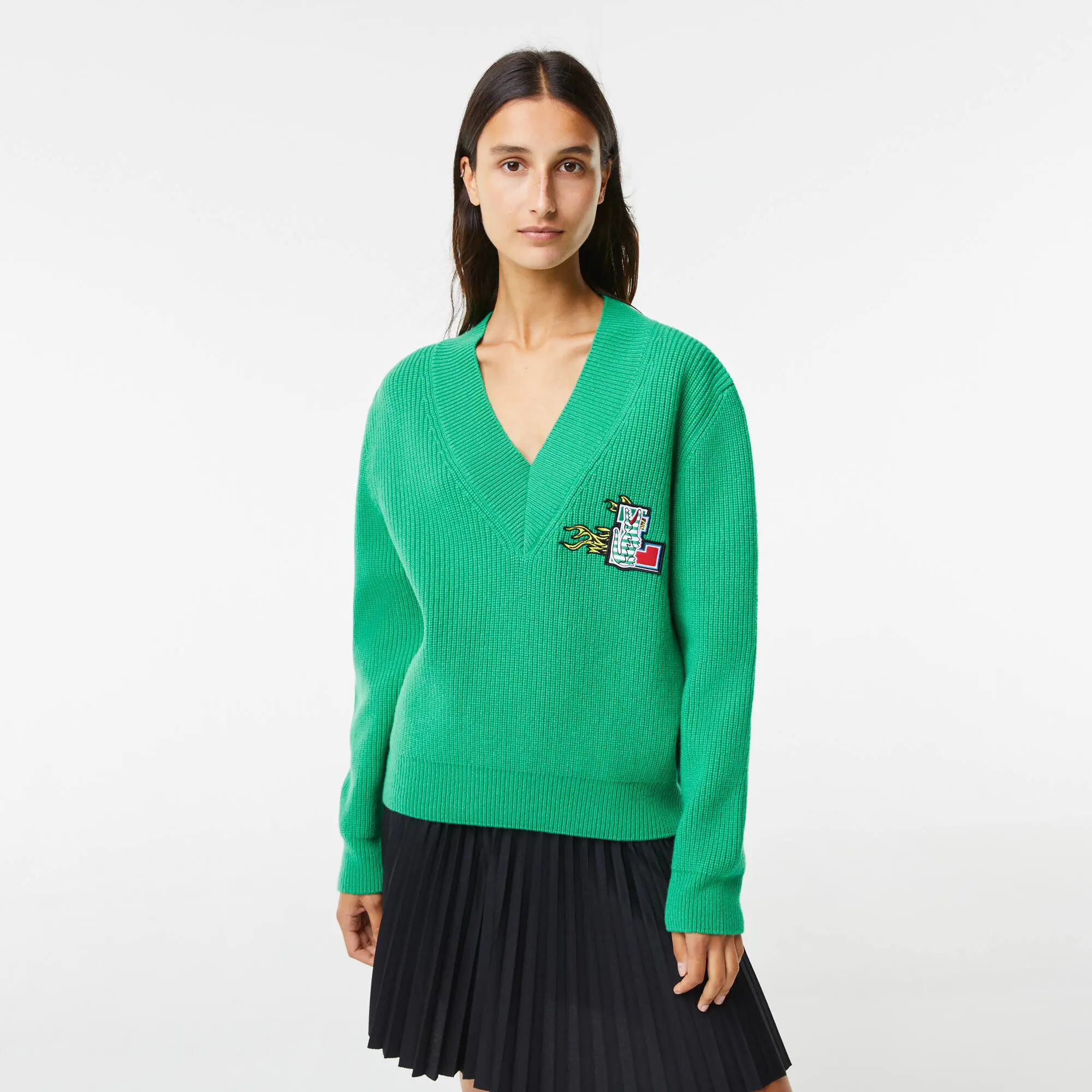 Lacoste Women's Lacoste Holiday V-Neck Wool Sweater. 1