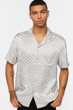 Forever 21 Forever 21 Satin Checkered Shirt Grey. 2