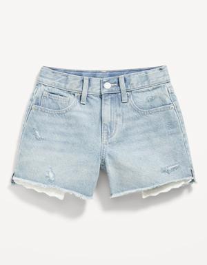 High-Waisted Exposed Lace-Pocket Jean Shorts for Girls multi