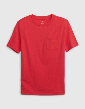 Kids 100% Organic Cotton Pocket T-Shirt red