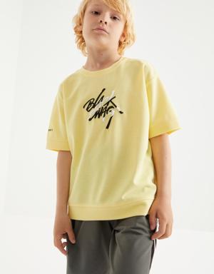 Sarı Oversize Yazı Nakışlı Kısa Kollu O Yaka Erkek Çocuk T-Shirt - 10898