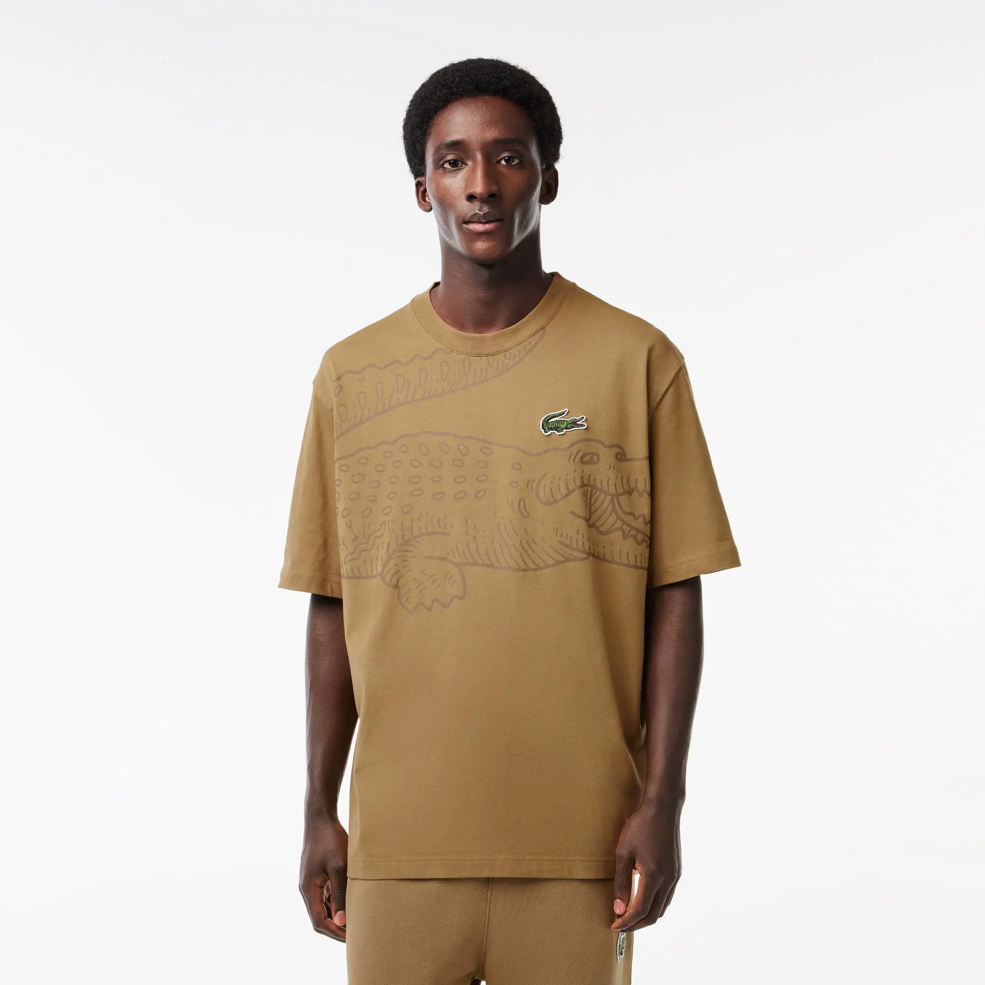 Lacoste Men’s Lacoste Round Neck Loose Fit Crocodile Print T-shirt. 1