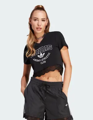 Adidas Cropped Lace Trim Tee. 2 Adidas Cropped Lace Trim Tee. 2