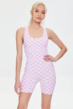 Forever 21 Forever 21 Active Seamless Checkered Print Cutout Romper Pink/Light Pink. 2