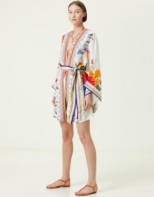 Beymen Beyaz Çiçekli Mini İpek Kaftan. 3 Beymen Beyaz Çiçekli Mini İpek Kaftan. 3