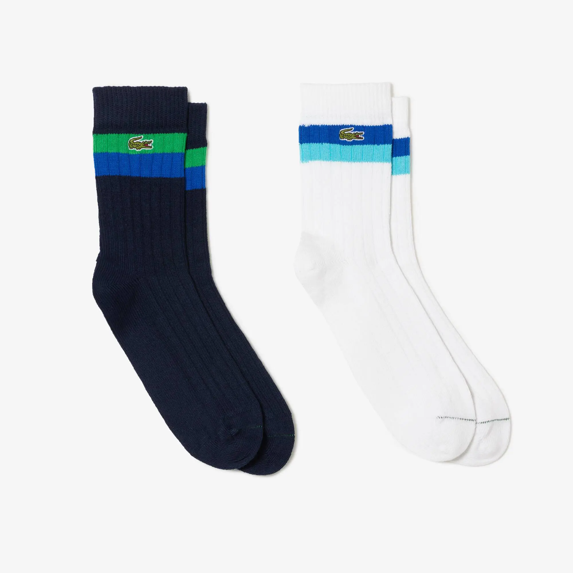 Lacoste Unisex High-Cut Striped Ribbed Cotton Socks Two-Pack. 1