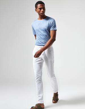 Damat Slim Fit Beyaz %100 Keten Chino Pantolon