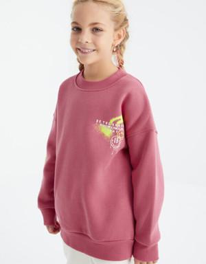 Yaban Gülü Baskı Detaylı O Yaka Kız Çocuk Sweatshirt - 75095