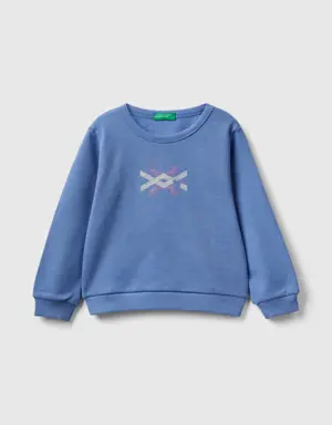 sky blue sweatshirt in organic cotton with glittery print