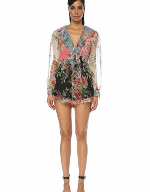 Bellitude V Yaka Colorblock Mini İpek Tulum