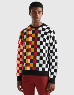 checkered sweater in 100% cotton