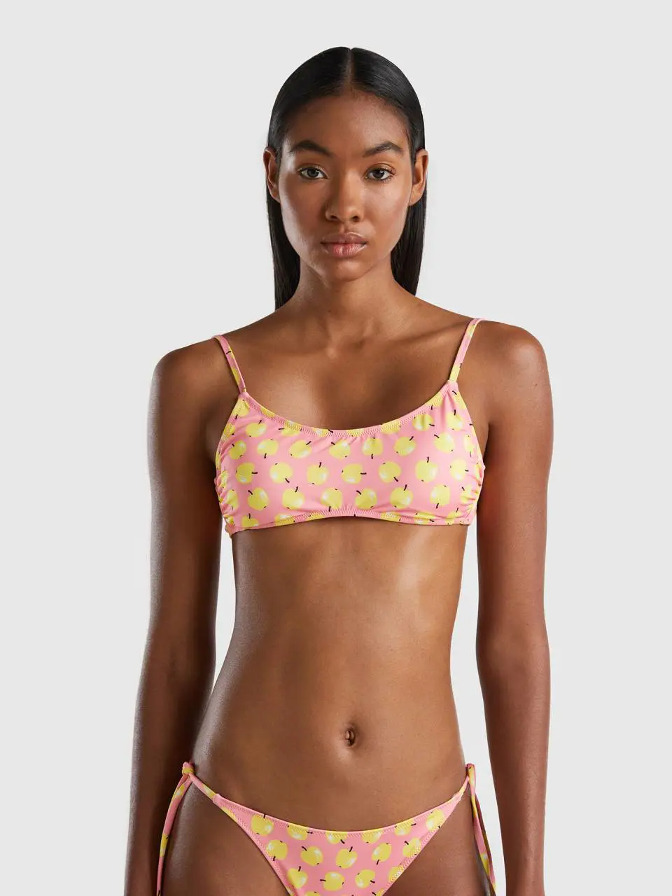 Benetton pink beach bra top with apple pattern. 1