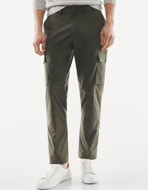 Technical fabric cargo pants with non-crease fabric