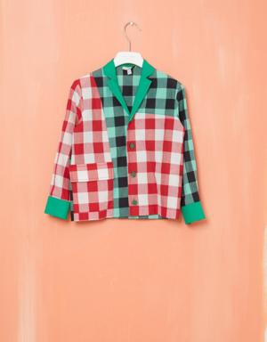 Long Sleeve Green Shirt With Two Colors Plaid