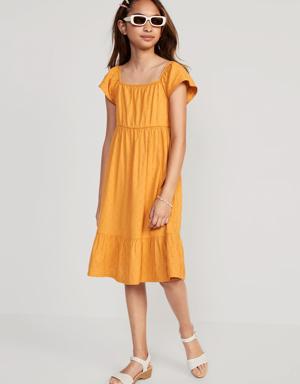 Flutter-Sleeve Clip-Dot Fit & Flare Midi Dress for Girls gold