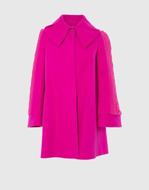 Sleeves Knitwear Detailed A Form Short Pink Coat
