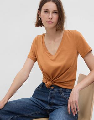 100% Organic Cotton Vintage V-Neck T-Shirt brown