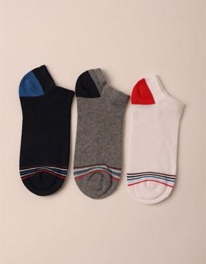 3 lü Paket Retro Erkek Step Çorap Beyaz/Lacivert/GREY