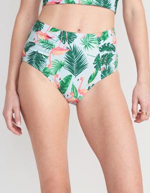High-Waisted Printed Ruched Bikini Swim Bottoms multi