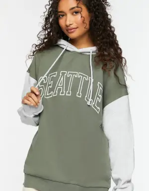 Forever 21 Seattle Colorblock Fleece Hoodie Olive/Multi