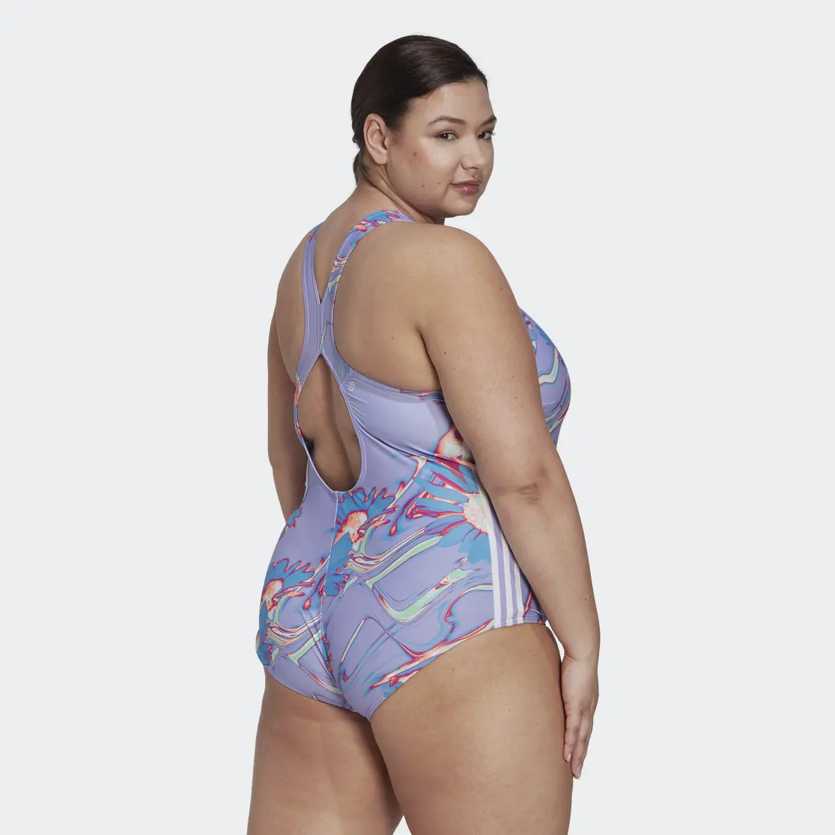 Adidas Positivisea 3-Stripes Graphic Swimsuit (Plus Size). 3