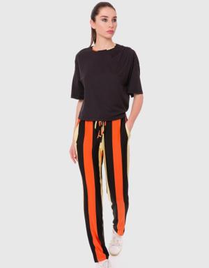 Patterned Jogger Orange-Black Trousers Blouse Set