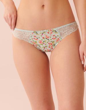 Microfiber and Lace Thong Panty
