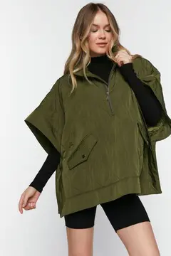 Forever 21 Forever 21 Quilted Half Zip Poncho Olive. 2