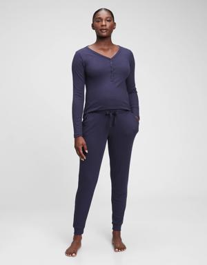 Maternity Henley Knit Sleep Set blue