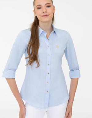 Kadın Açık Mavi Basic Gömlek Uzunkol